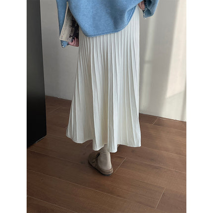 Korean Elastic Waist Knitted Pleated Skirt - Royalessencelux
