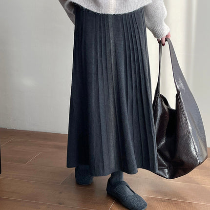 Korean Elastic Waist Knitted Pleated Skirt - Royalessencelux