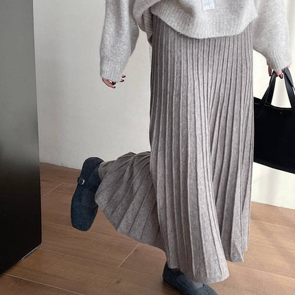 Korean Elastic Waist Knitted Pleated Skirt - Royalessencelux