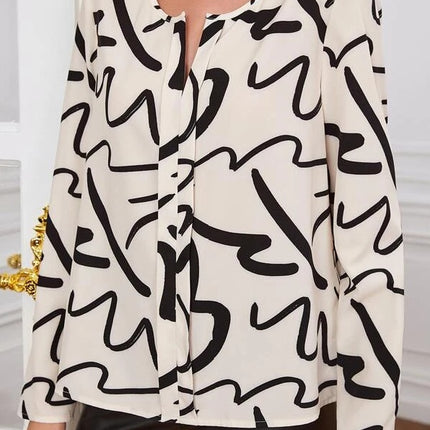 Ladies' Printed V-neck Fashionable Loose Shirt - Royalessencelux