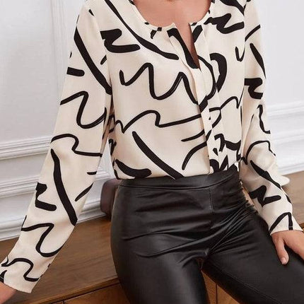 Ladies' Printed V-neck Fashionable Loose Shirt - Royalessencelux