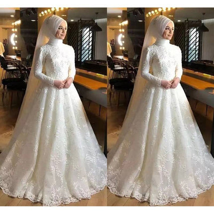 Long Sleeve White Dignified Wedding Dress - Royalessencelux