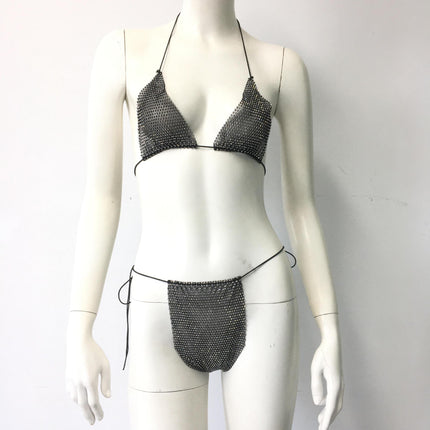 Sexy Stretch Fishnet Rhinestone Tight Group Suit - Royalessencelux