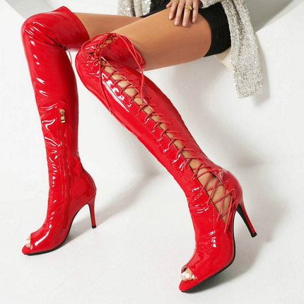 Stretch Thin Patent Leather Female Over-the-knee Boots - Royalessencelux