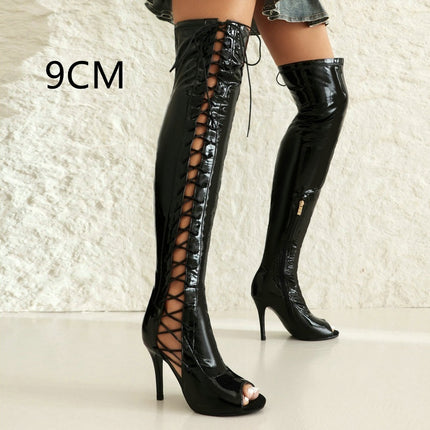 Stretch Thin Patent Leather Female Over-the-knee Boots - Royalessencelux