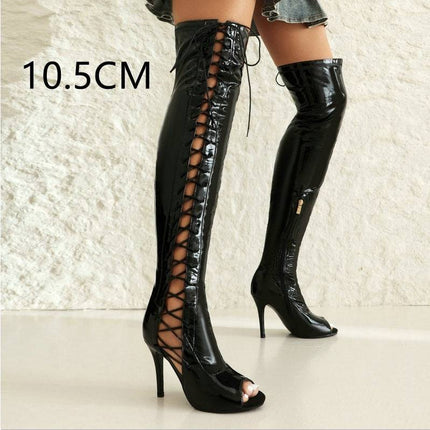 Stretch Thin Patent Leather Female Over-the-knee Boots - Royalessencelux