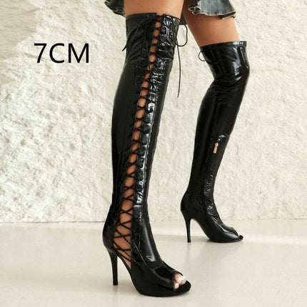 Stretch Thin Patent Leather Female Over-the-knee Boots - Royalessencelux