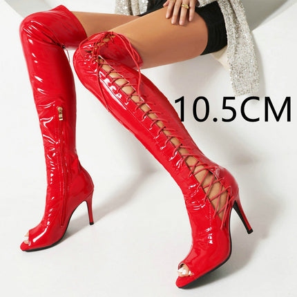 Stretch Thin Patent Leather Female Over-the-knee Boots - Royalessencelux
