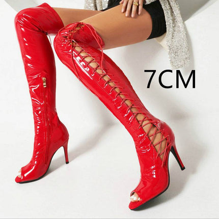 Stretch Thin Patent Leather Female Over-the-knee Boots - Royalessencelux