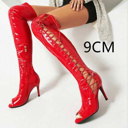 Stretch Thin Patent Leather Female Over-the-knee Boots - Royalessencelux