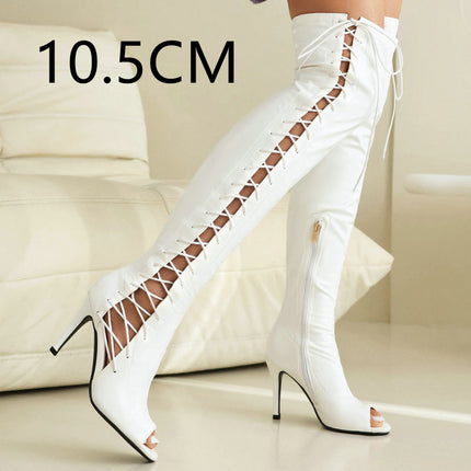 Stretch Thin Patent Leather Female Over-the-knee Boots - Royalessencelux