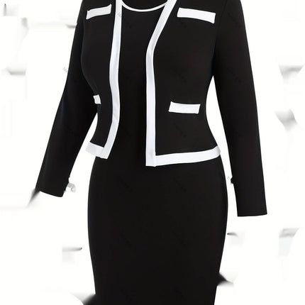 Women's Color Matching Three-quarter Sleeve Top And Hip Skirt Two-piece Set - Royalessencelux