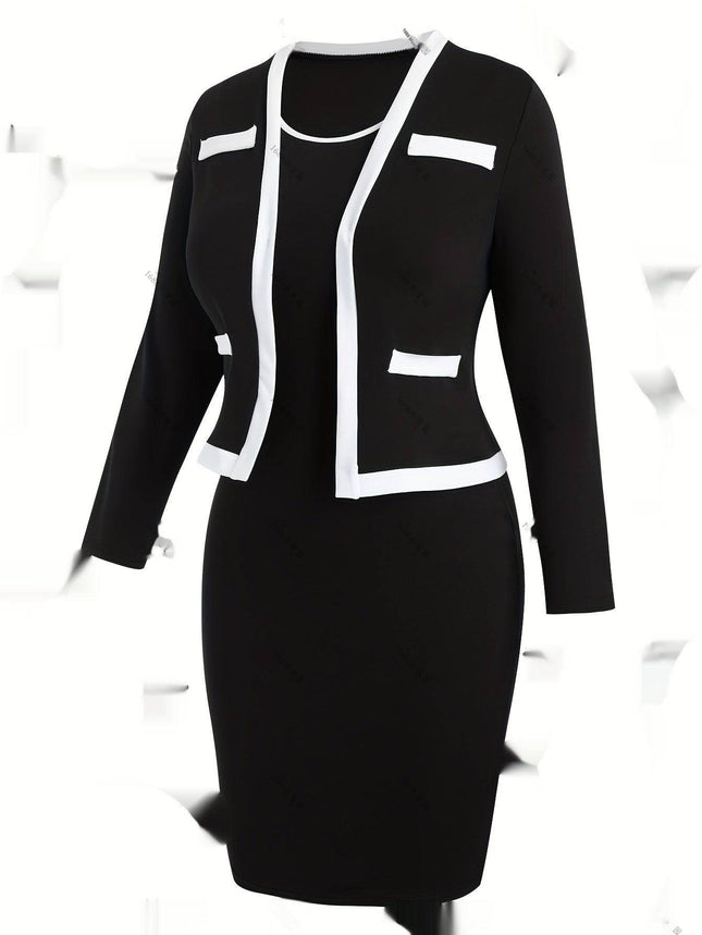 Women's Color Matching Three-quarter Sleeve Top And Hip Skirt Two-piece Set - Royalessencelux