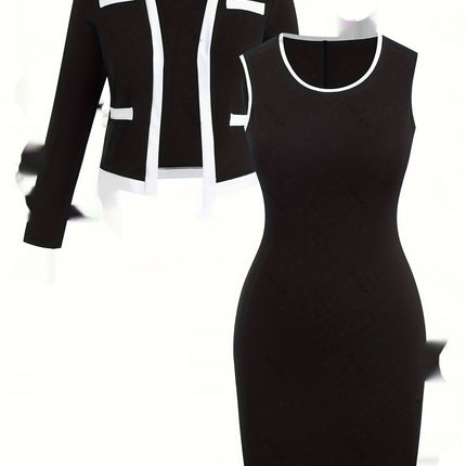 Women's Color Matching Three-quarter Sleeve Top And Hip Skirt Two-piece Set - Royalessencelux