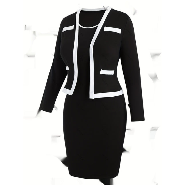 Women's Color Matching Three-quarter Sleeve Top And Hip Skirt Two-piece Set - Royalessencelux