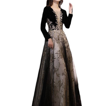 Black Moderator Long Sleeve Annual Party Dress - Royalessencelux