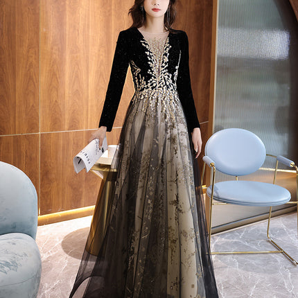 Black Moderator Long Sleeve Annual Party Dress - Royalessencelux