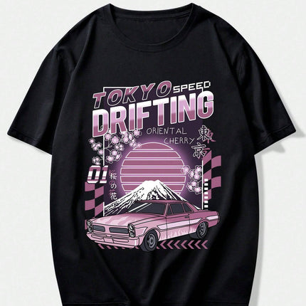 Car And Letter Graphic T-shirt - Royalessencelux