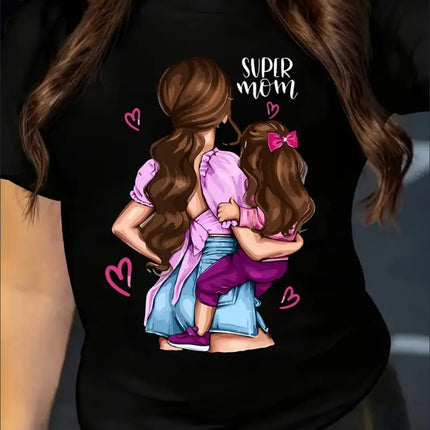 Figure Print Crew Neck T-Shirt, Casual Short Sleeve Top For Spring & Summer, Women's Clothing - Royalessencelux