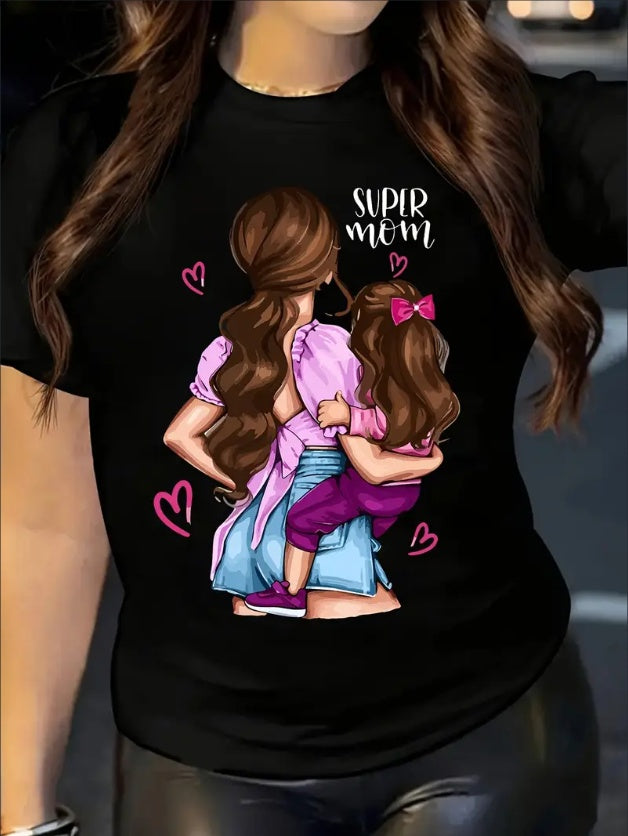 Figure Print Crew Neck T-Shirt, Casual Short Sleeve Top For Spring & Summer, Women's Clothing - Royalessencelux