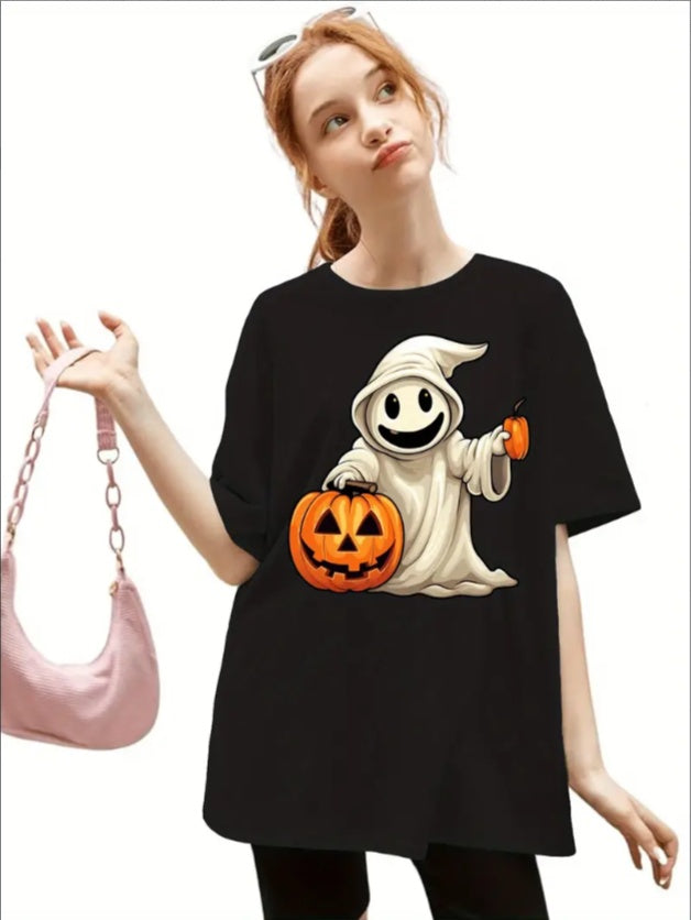 Girls' Cute & Pumpkin Print T-Shirt  Round Neck, Short Sleeve Active Tee For Summer - Royalessencelux