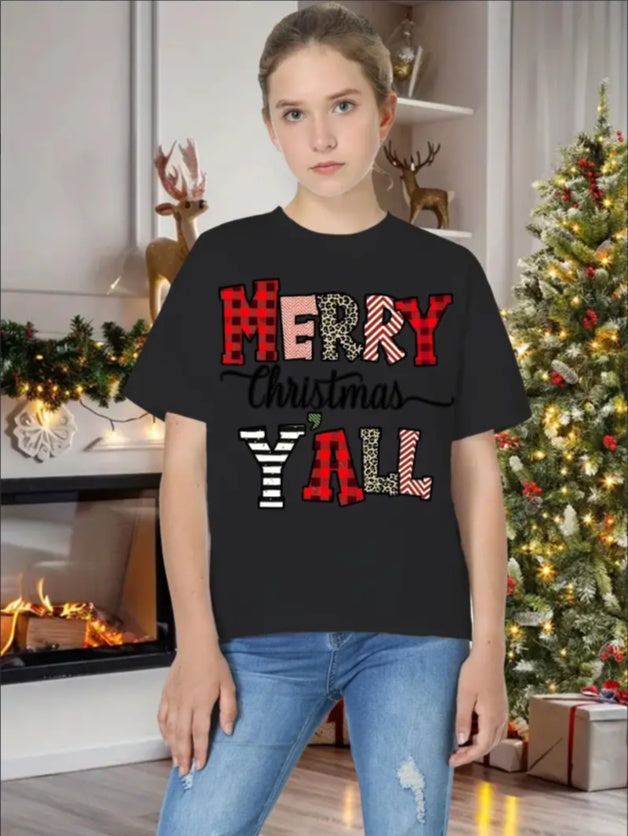 Girls' Festive Christmas Print T-Shirt - Casual Crew Neck, Machine Washable - Perfect For Summer - Royalessencelux