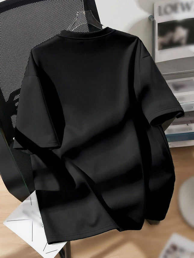 Splicing Bear And Letter Printed Casual T-shirt, Round Neck Loose Top With Dropped Shoulders, Suitable For Spring And Summer - Royalessencelux