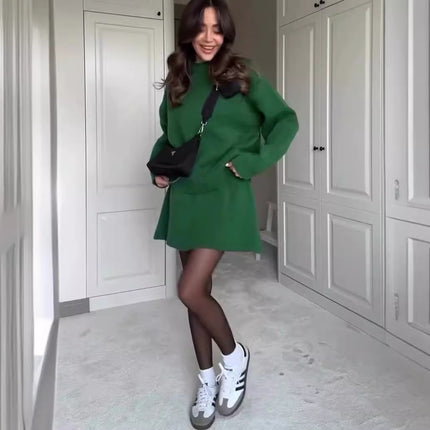 Sweater Skirt Sets For Women 2 Pieces Knit Casual Versatile Long Sleeve Pullover Elegant Solid High Waist Mini Skirt Outfit - Royalessencelux