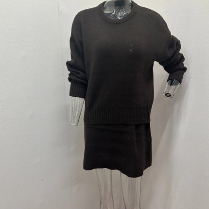 Sweater Skirt Sets For Women 2 Pieces Knit Casual Versatile Long Sleeve Pullover Elegant Solid High Waist Mini Skirt Outfit - Royalessencelux