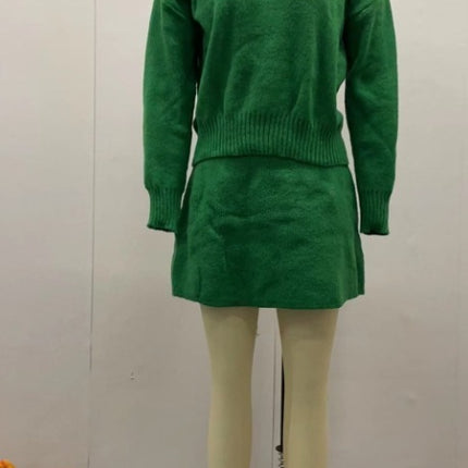 Sweater Skirt Sets For Women 2 Pieces Knit Casual Versatile Long Sleeve Pullover Elegant Solid High Waist Mini Skirt Outfit - Royalessencelux