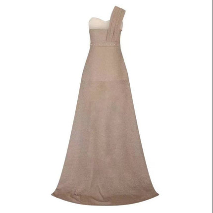 Women's Clothing One-shoulder Sleeveless Bronzing Split Dress - Royalessencelux