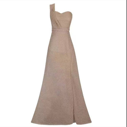Women's Clothing One-shoulder Sleeveless Bronzing Split Dress - Royalessencelux