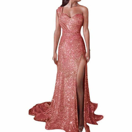 Women's Clothing One-shoulder Sleeveless Bronzing Split Dress - Royalessencelux