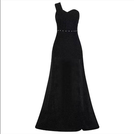 Women's Clothing One-shoulder Sleeveless Bronzing Split Dress - Royalessencelux