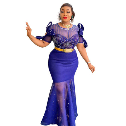 Women's Heavy Embroidered Hot Diamond Beads Night Banquet Light Luxury Evening Dress Fishtail Skirt - Royalessencelux