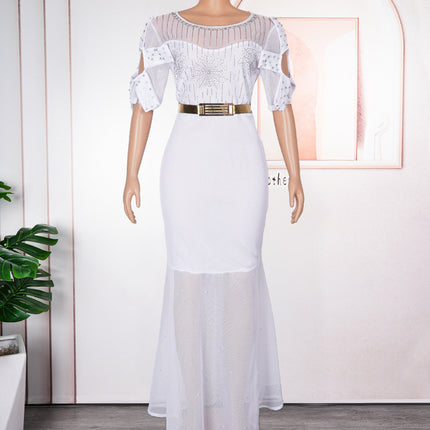 Women's Heavy Embroidered Hot Diamond Beads Night Banquet Light Luxury Evening Dress Fishtail Skirt - Royalessencelux