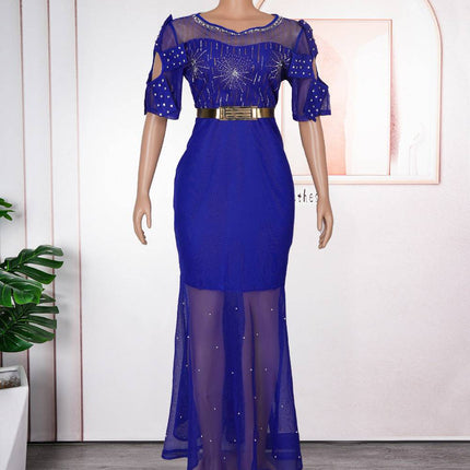 Women's Heavy Embroidered Hot Diamond Beads Night Banquet Light Luxury Evening Dress Fishtail Skirt - Royalessencelux