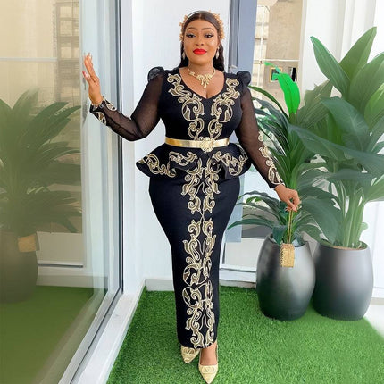 Women's Luxury Rhinestone Beaded V-neck Formal Dress - Royalessencelux