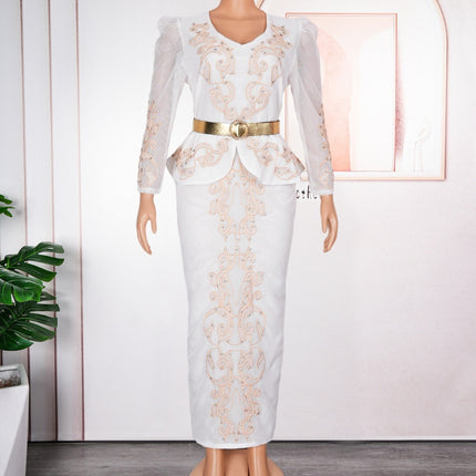 Women's Luxury Rhinestone Beaded V-neck Formal Dress - Royalessencelux