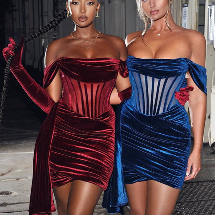 Women's Velvet With Breast Sexy Evening Dress - Royalessencelux