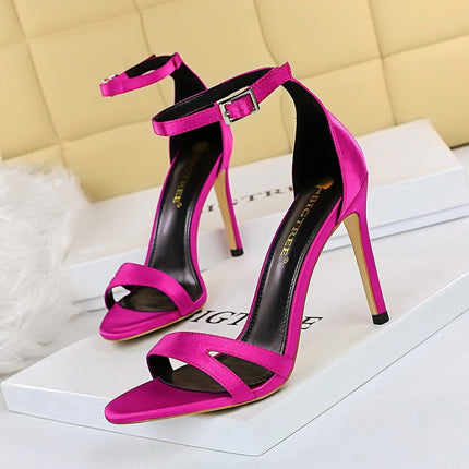 High Heel  Toe Satin Cutout Sandals - Royalessencelux