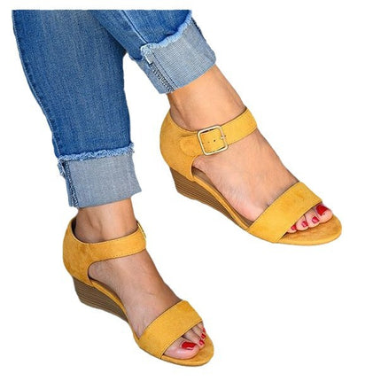 Women's Fashion Wedge Buckle Strap Plus Size Sandals - Royalessencelux
