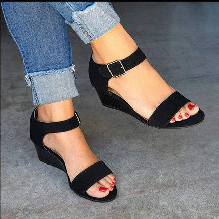 Women's Fashion Wedge Buckle Strap Plus Size Sandals - Royalessencelux