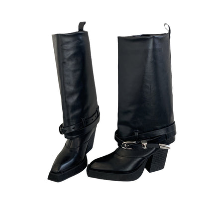 Autumn And Winter Pointed Toe Chunky Heel Knight Boots - Royalessencelux