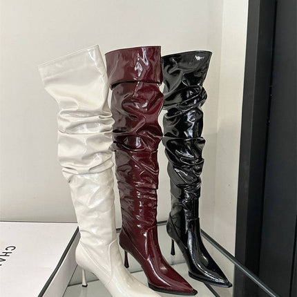 Autumn Stiletto Heel Pile Style High Heel Over The Knee Boots - Royalessencelux