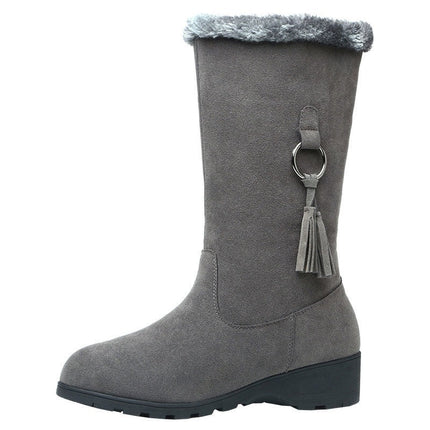 Long Furry Mouth Fleece-lined Martin Boots Autumn And Winter New - Royalessencelux