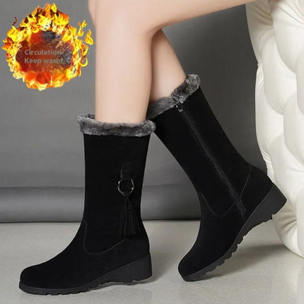 Long Furry Mouth Fleece-lined Martin Boots Autumn And Winter New - Royalessencelux