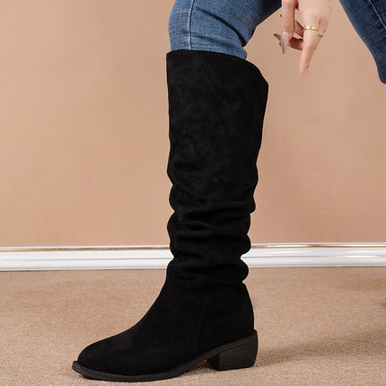 New Fashion Pointed Thick Heel Sleeve Suede High Leg Boot - Royalessencelux