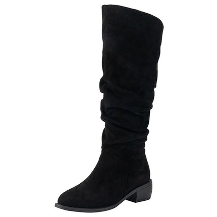 New Fashion Pointed Thick Heel Sleeve Suede High Leg Boot - Royalessencelux