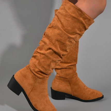New Fashion Pointed Thick Heel Sleeve Suede High Leg Boot - Royalessencelux